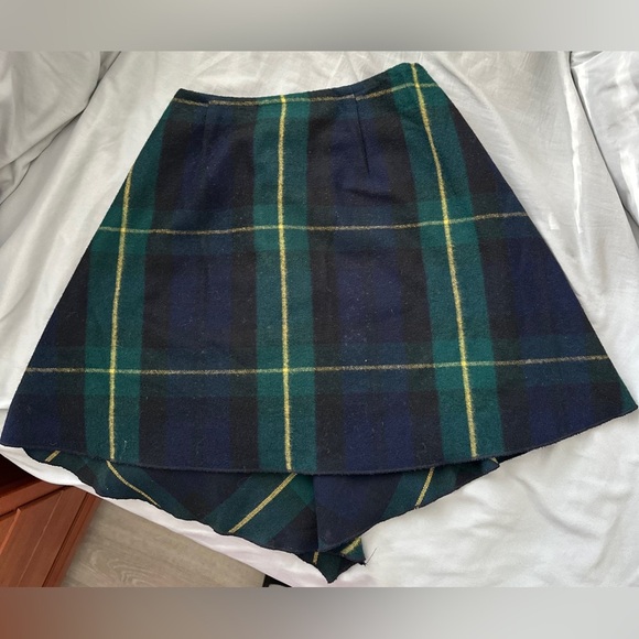Vintage 90s Donna Karan Lambswool Plaid Wrap Around Asymmetrical Skirt - Picture 6 of 9